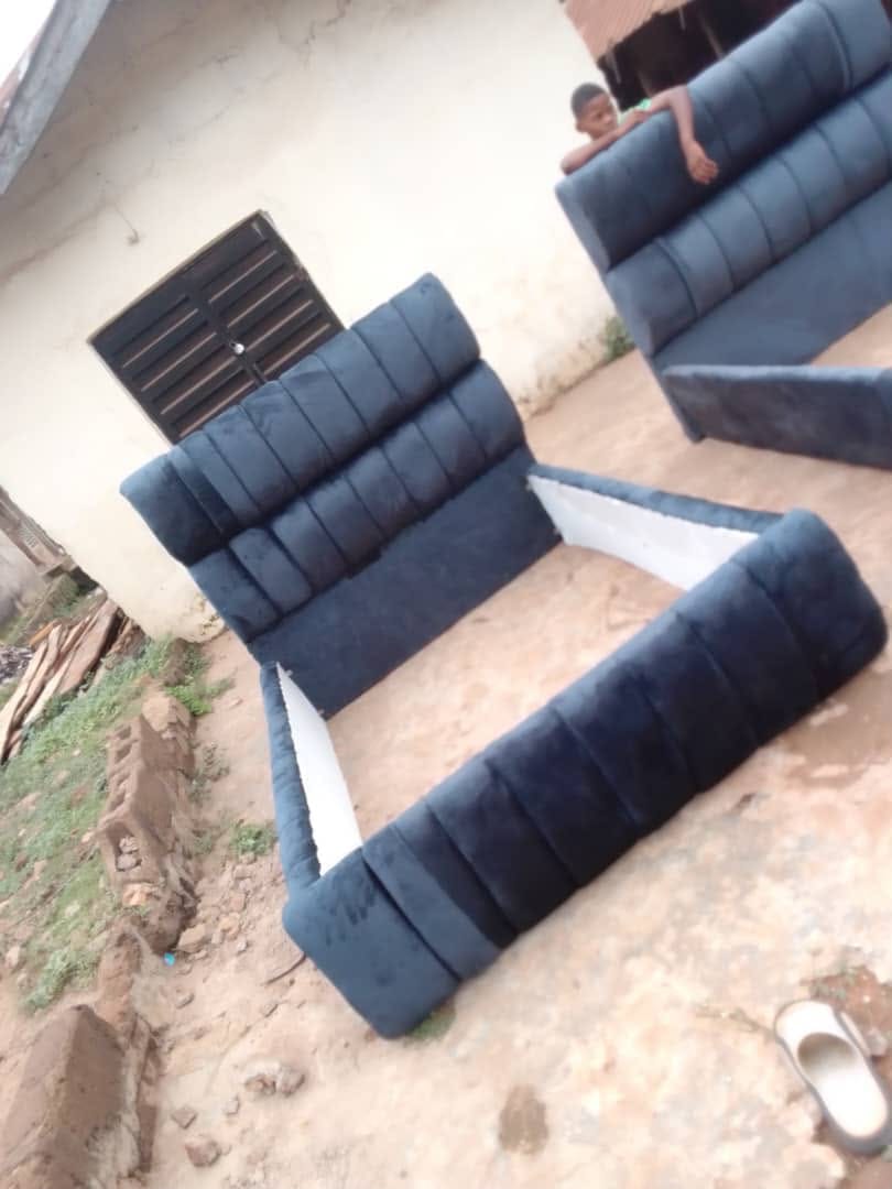 Modern dark navy blue 4½×6 UPHOLSTERED BED FRAME