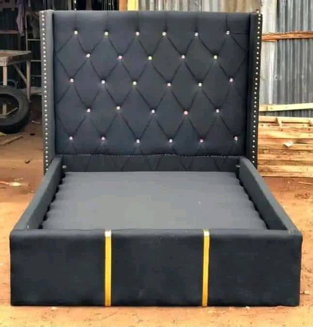 4½ Black Diamond-Tufted Wingback Bed Frame