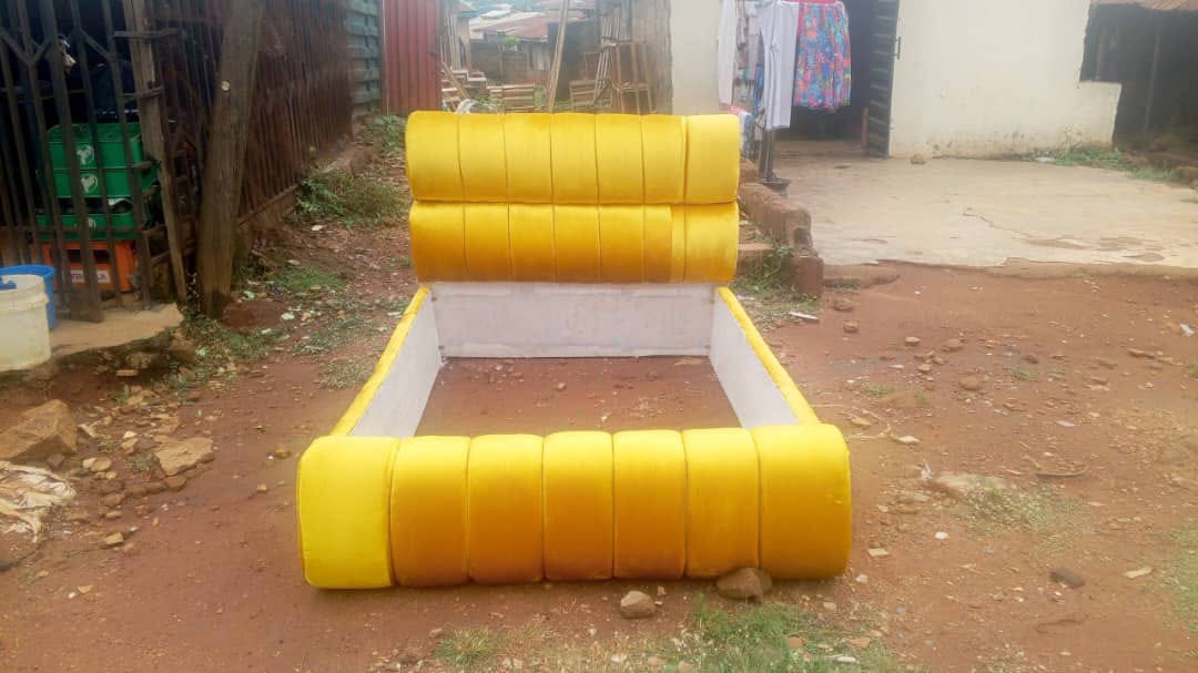 4½ Feet Yellow Vertical Channel-Tufted Upholstered Bed Frame