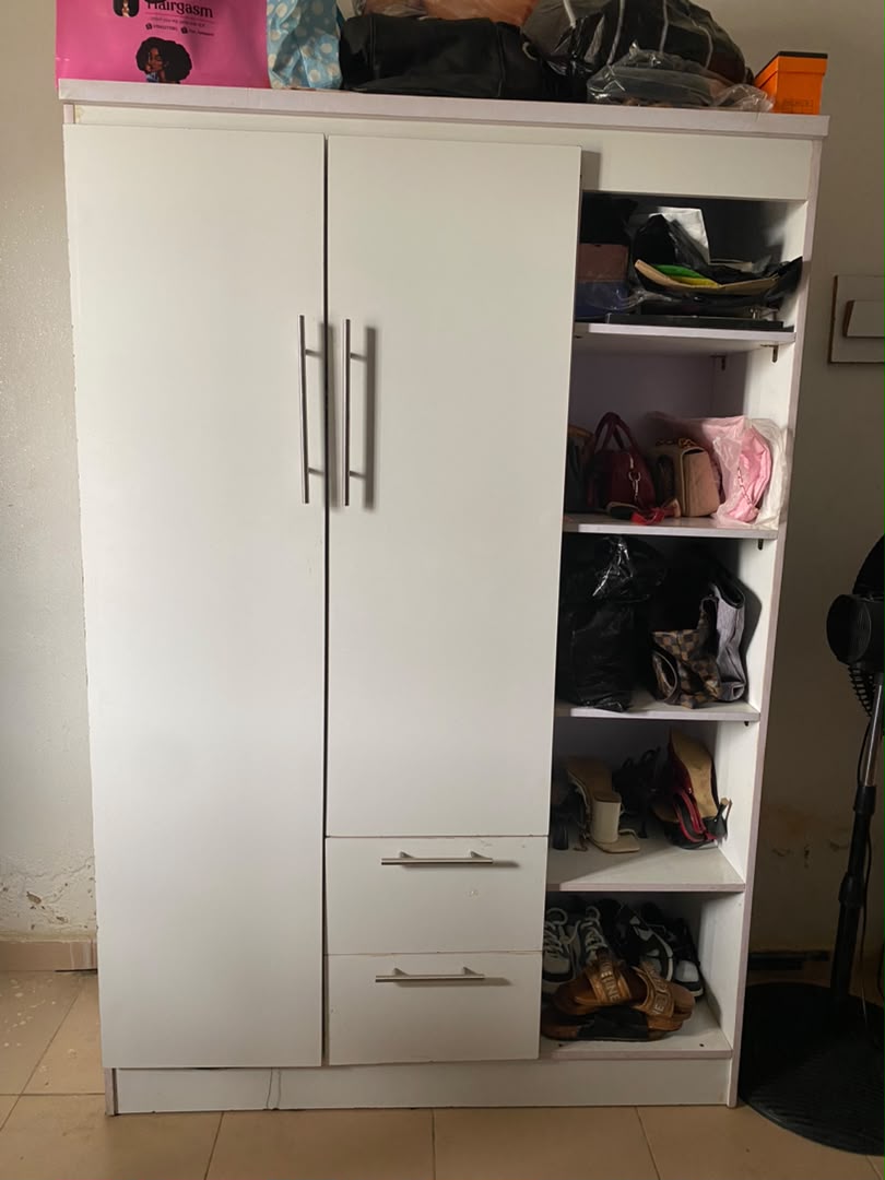White double door Wardrobe with Shelves &amp; Drawers